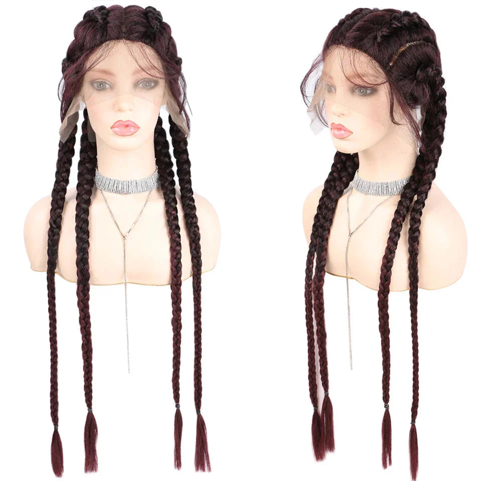 32" Hand-Made Knotless Box Braided Lace Front Wig | French Braid | Baby Hair | Glueless Synthetic Wig