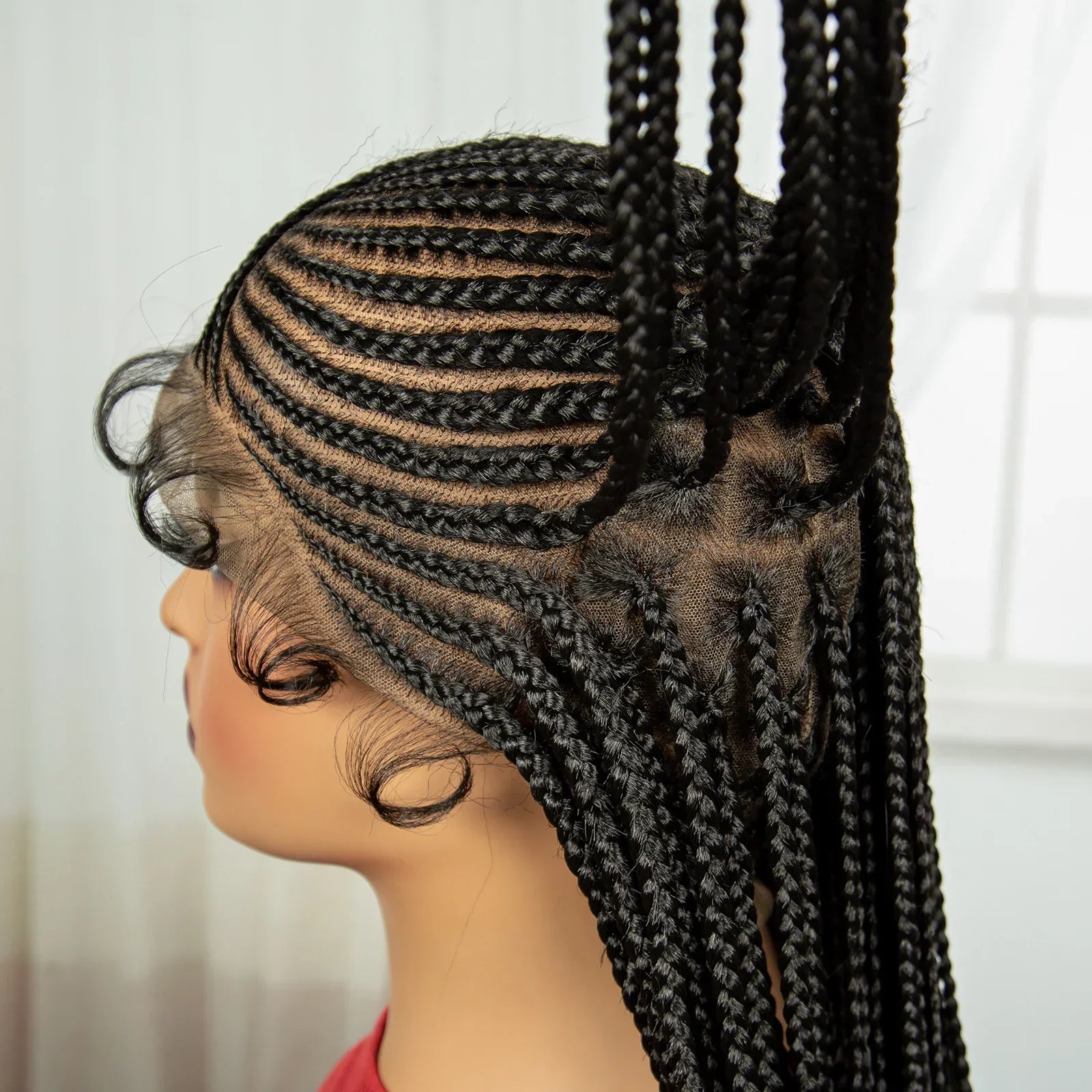 36" Cornrow Braided Full Lace Wig | Knotless Braids | Natural Looking Synthetic Braided Wig with Baby Hair for Black Women