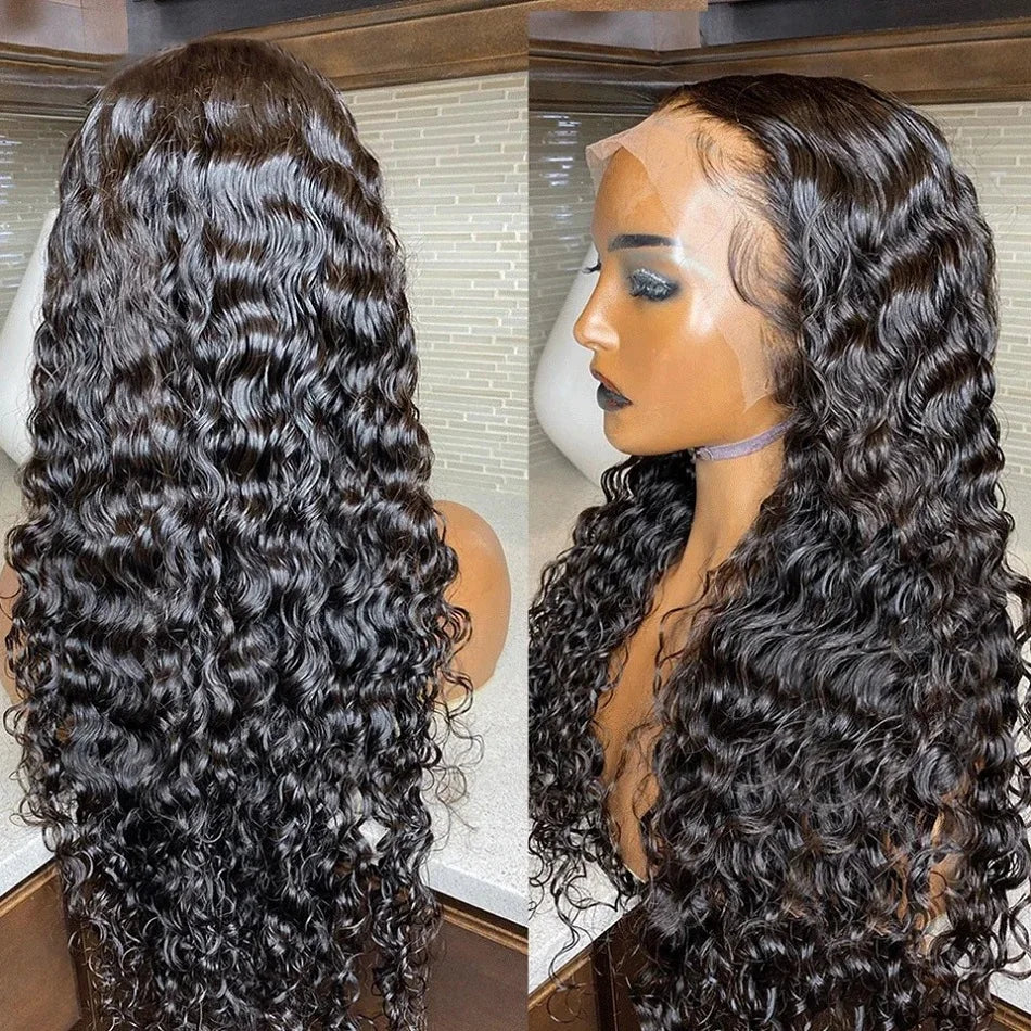 40 Inch Curly Deep Wave HD Lace Frontal Human Hair Wig | 13x6 Water Wave & 13x4 Lace Front Wig (Brazilian Remy)