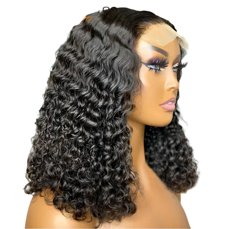 180% Density Deep Wave Bob Wig | Transparent Lace Front Human Hair