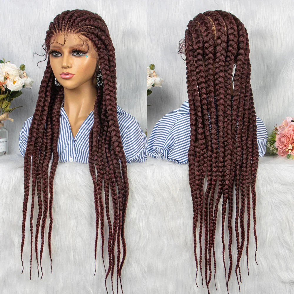 36" Box Braids Full Lace Wig | Baby Hair | Heat Resistant Synthetic Braids | Black Women