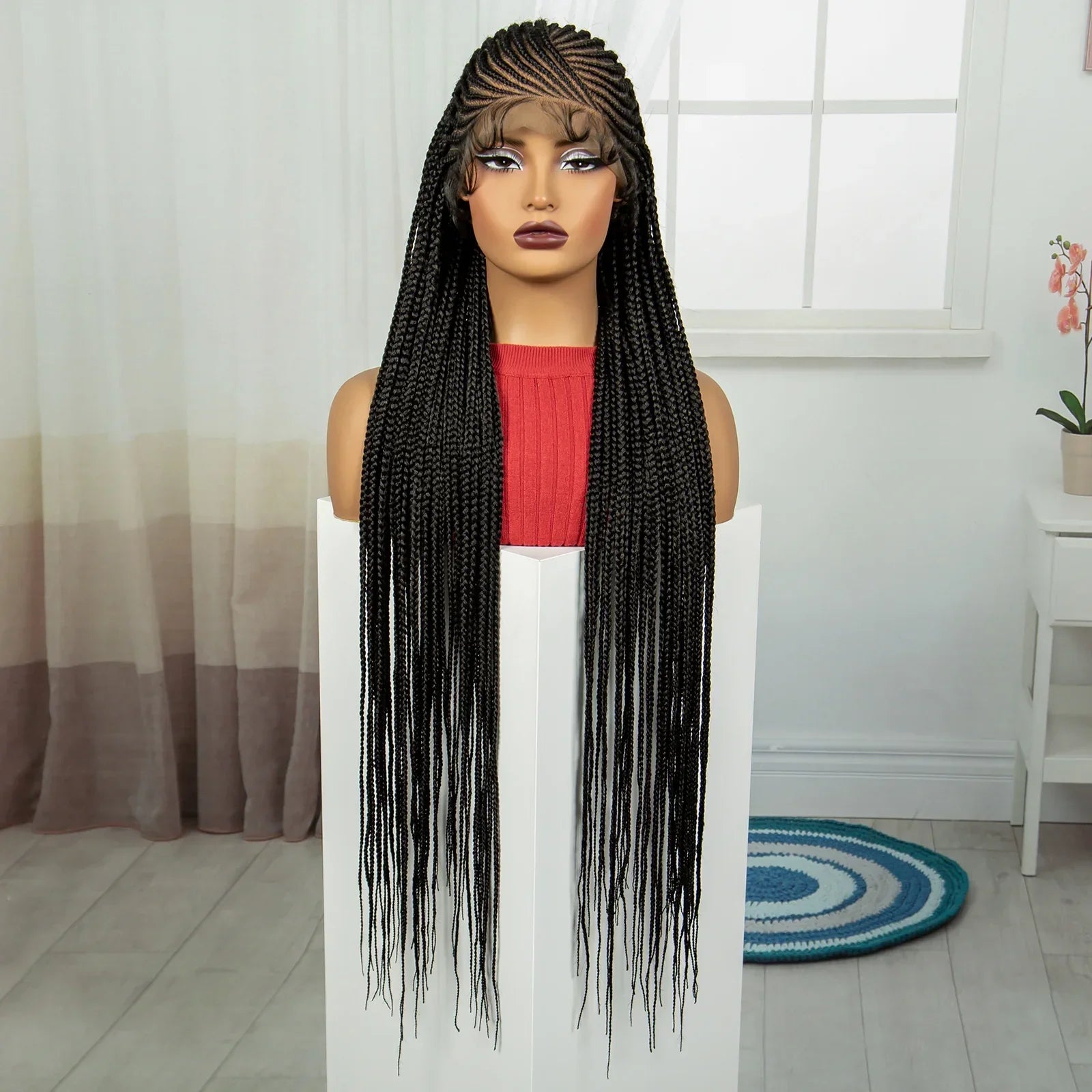 36" Cornrow Braided Full Lace Wig | Knotless Braids | Natural Looking Synthetic Braided Wig with Baby Hair for Black Women