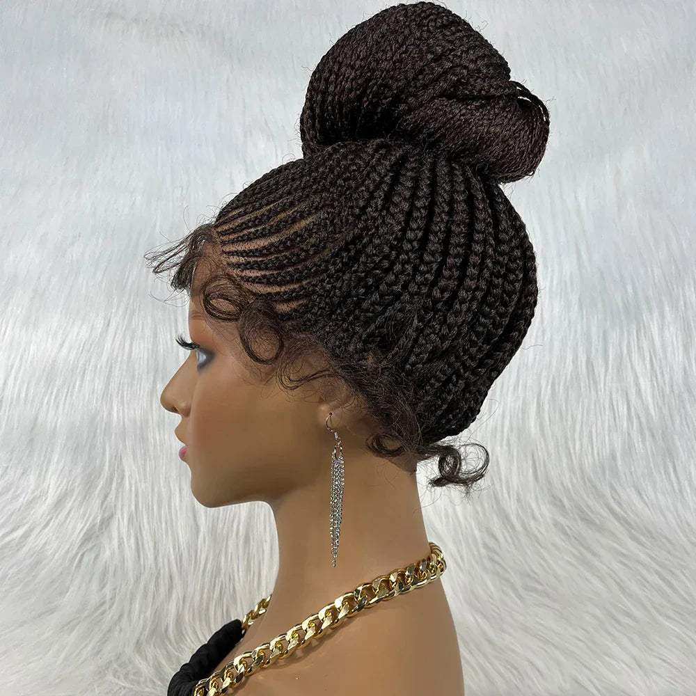 30" Braided Lace Front Wig for Black Women | African Braids with Baby Hair | Synthetic Glueless Mat Wig