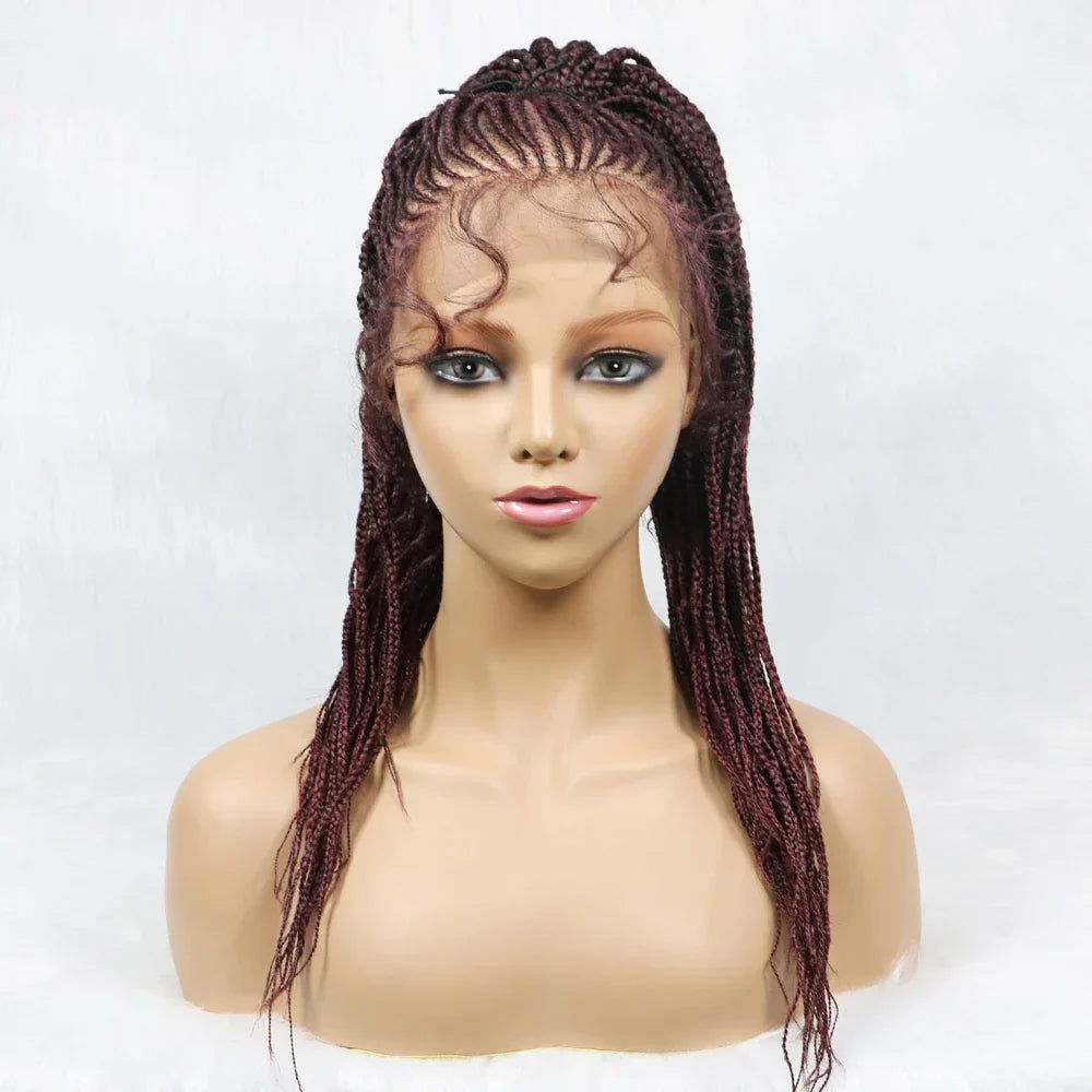 30" Braided Lace Front Wig for Black Women | African Braids with Baby Hair | Synthetic Glueless Mat Wig