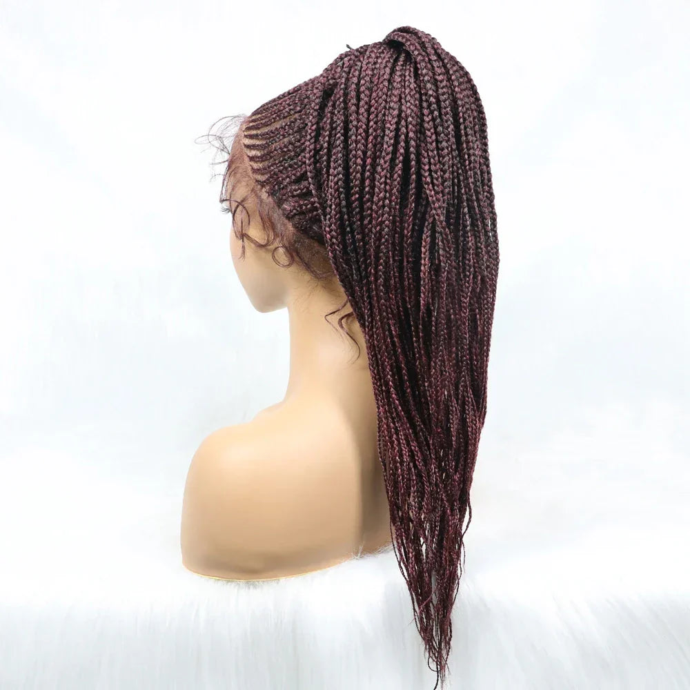 30" Braided Lace Front Wig for Black Women | African Braids with Baby Hair | Synthetic Glueless Mat Wig