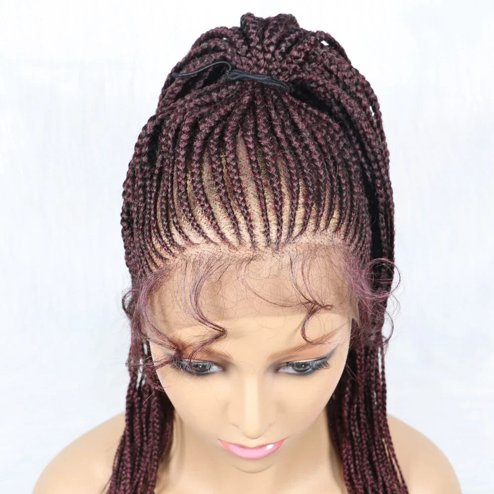 30" Braided Lace Front Wig for Black Women | African Braids with Baby Hair | Synthetic Glueless Mat Wig