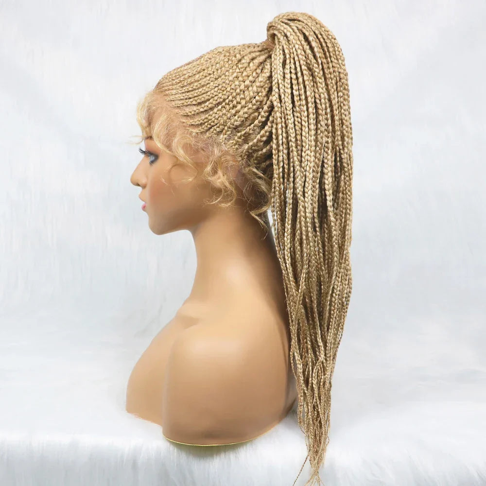 30" Braided Lace Front Wig for Black Women | African Braids with Baby Hair | Synthetic Glueless Mat Wig