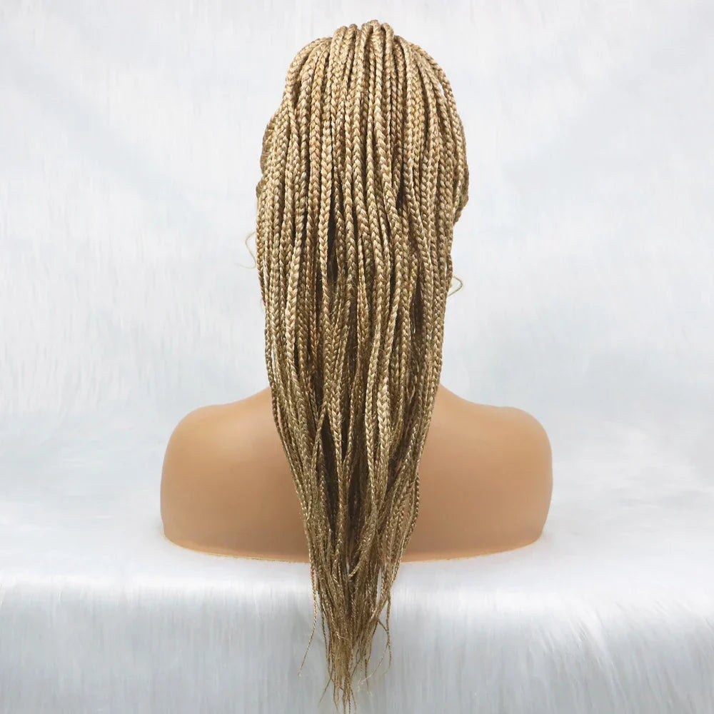 30" Braided Lace Front Wig for Black Women | African Braids with Baby Hair | Synthetic Glueless Mat Wig