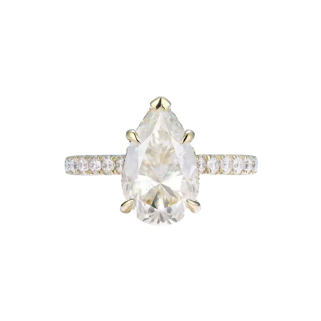 4.0ct Pear Cut Moissanite Hidden Halo Engagement Ring