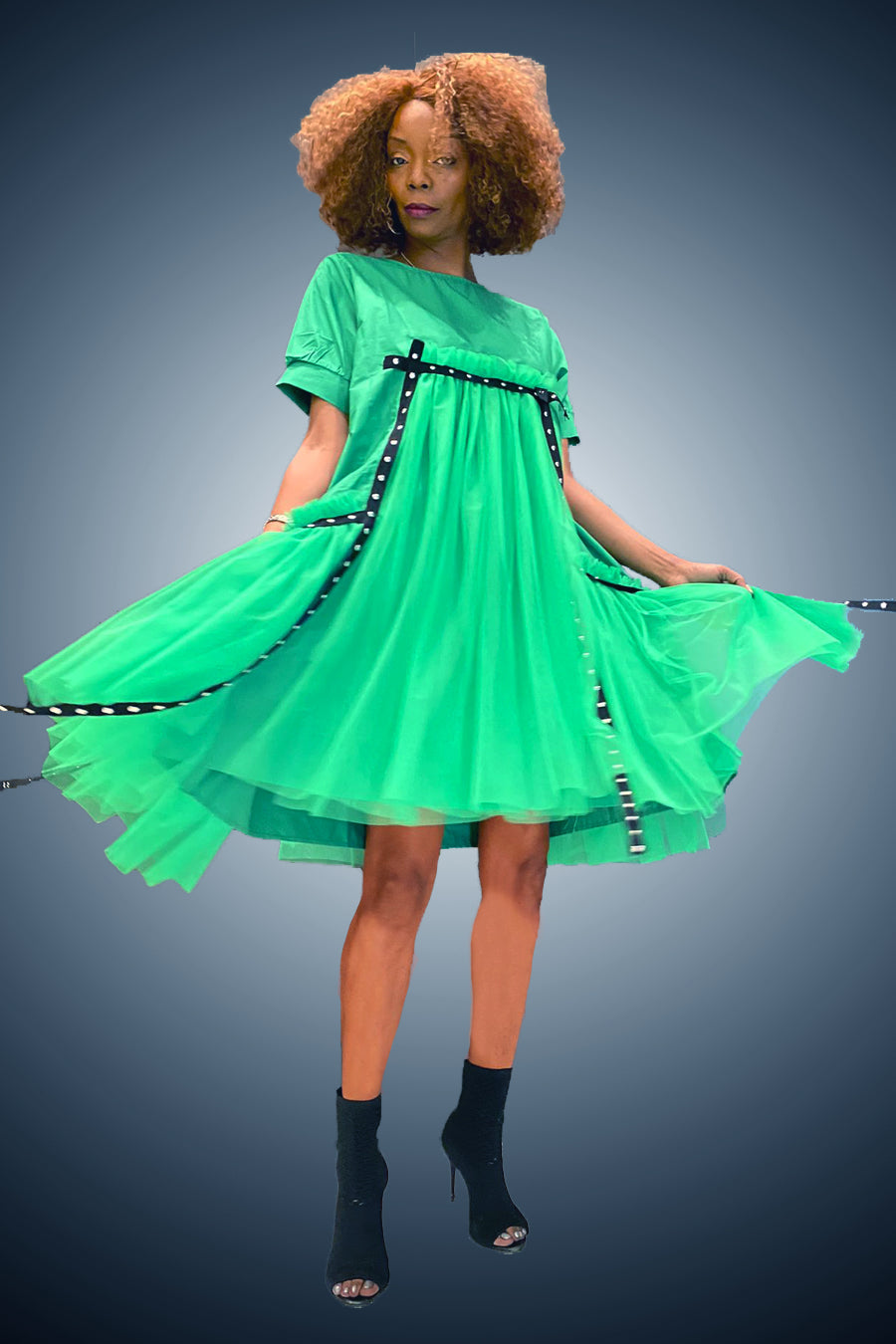 Short Sleeve Tulle Semi Formal Dress