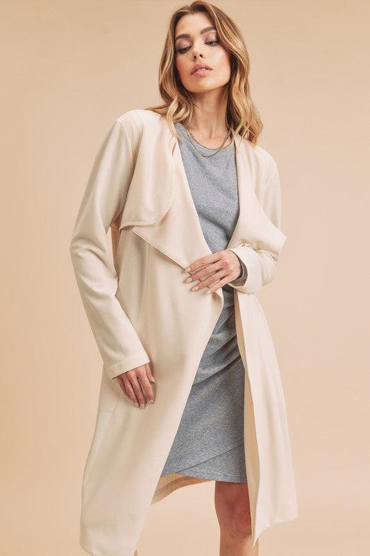 Aemi + Co Open Front Long Sleeve Longline Coat