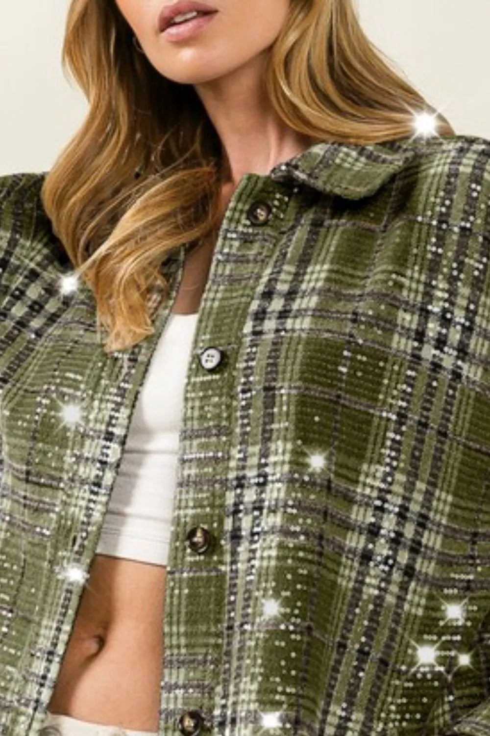 Allover Clear Sequins Vintage Plaid Jacket