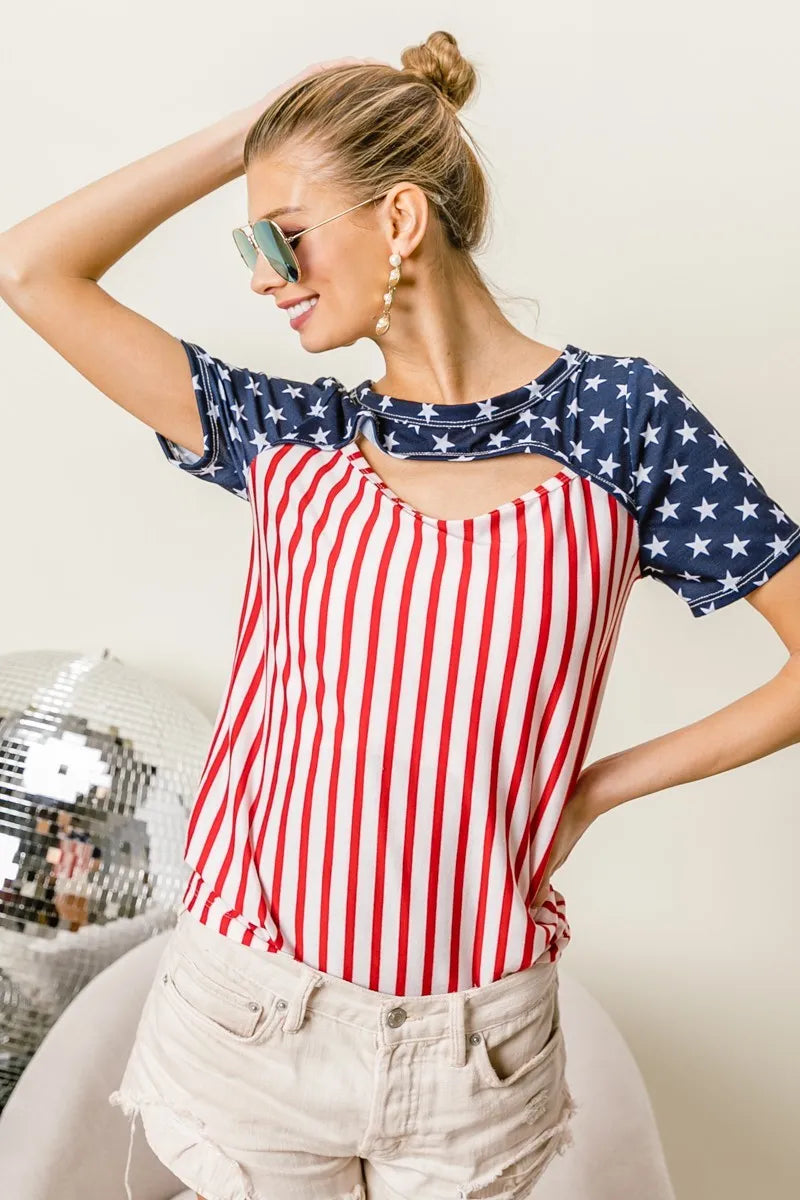 American Flag Theme Front Cut Out Top
