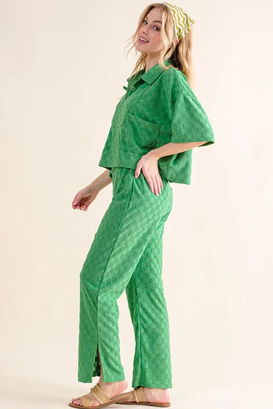 And The Why Brushed Texture Checker Board Pattern Casual Pants