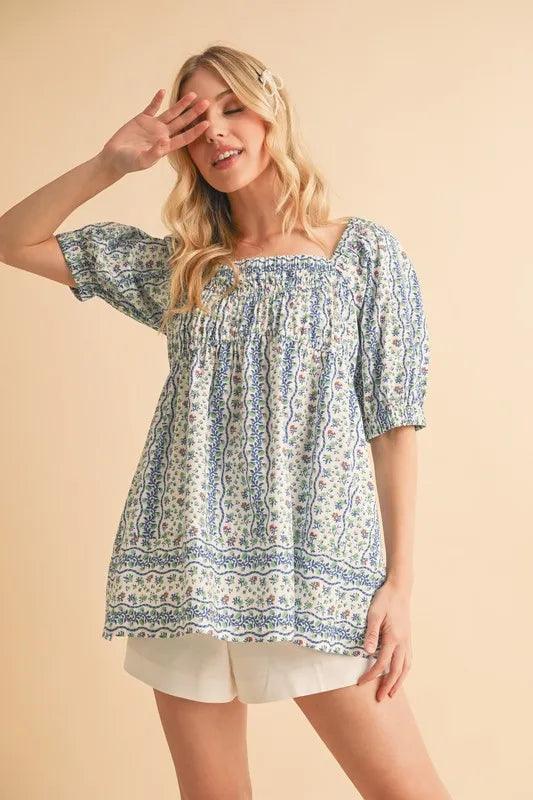 Aemi+Co Floral Short Sleeve Babydoll Top