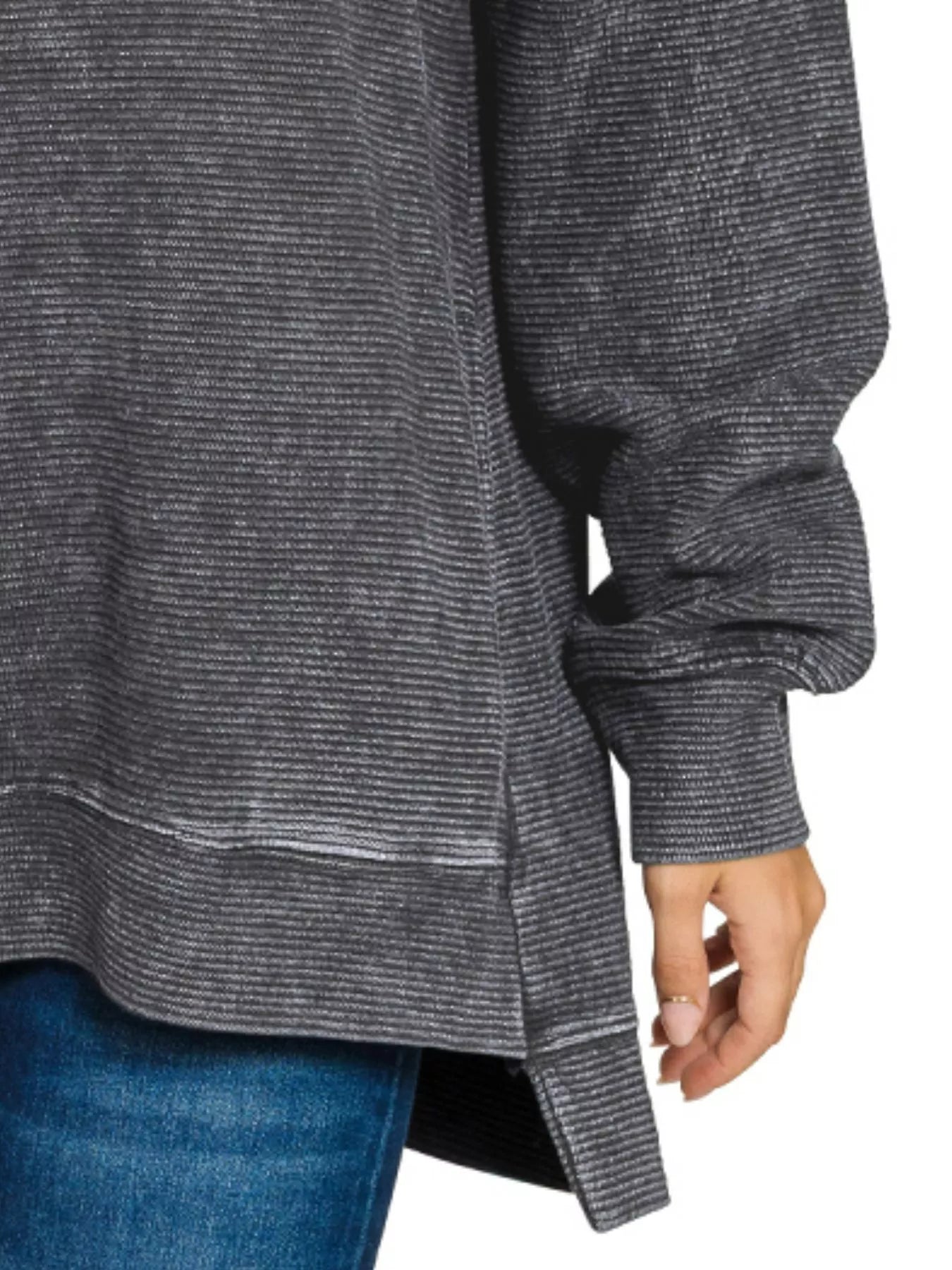 Acid Washed Double Ribbed Hi-low Sweatshirt Plus Size