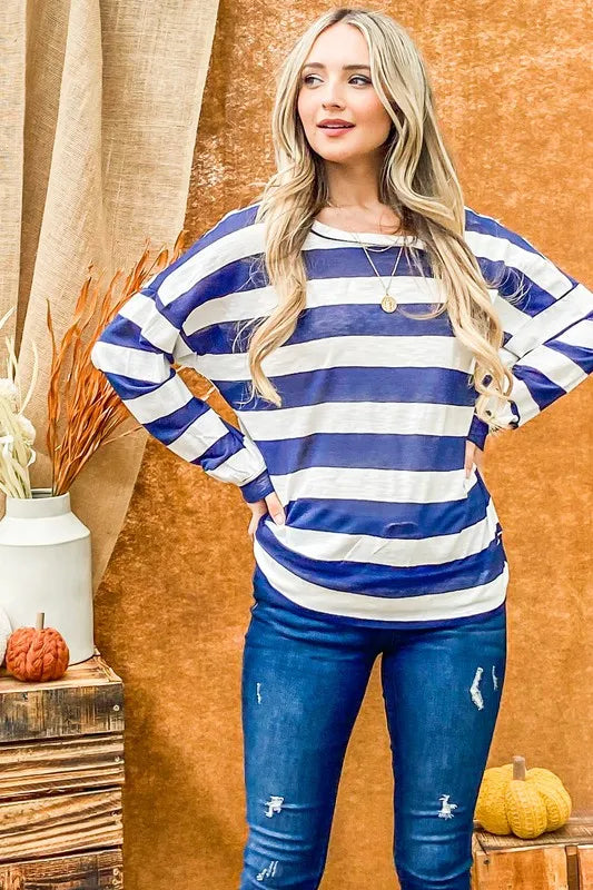 And The Why Stripe Twist Back Loose Top