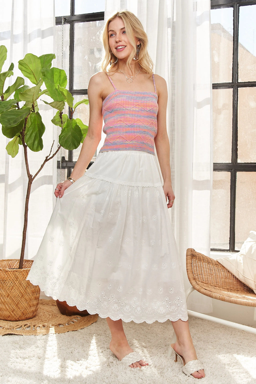 ADORA Zigzag Pattern Stripe Rib Knit Cami