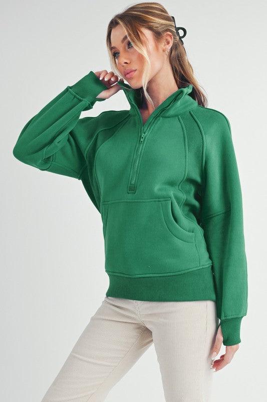 Aemi + Co Half Zip Raglan Sleeve Sweatshirt with Kangaroo Pocket