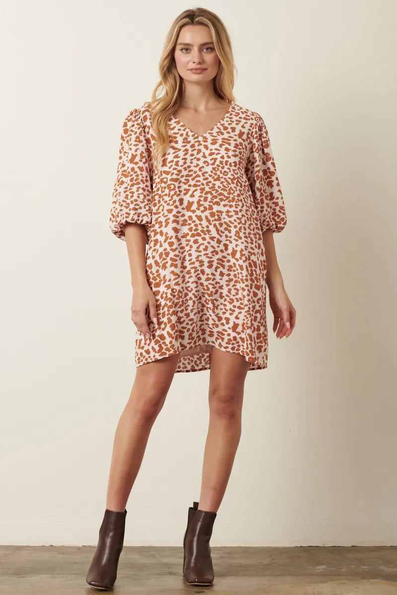 Animal Print Puff Sleeve Mini Dress