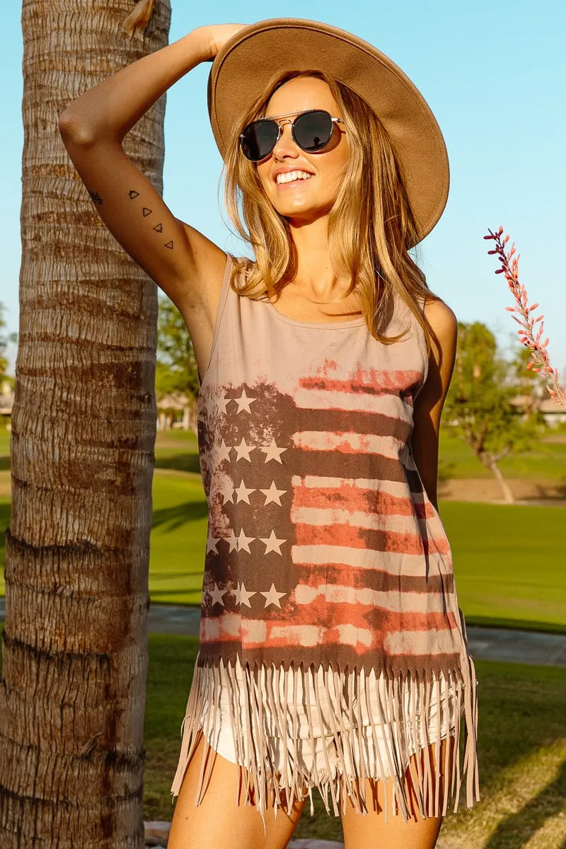 American Flag Print Knit Sleeveless Top
