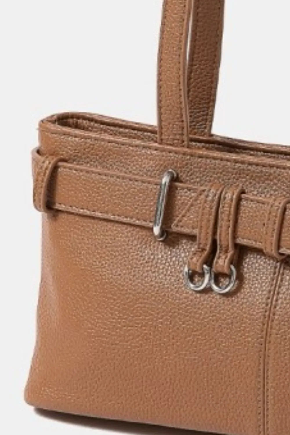 Belt Strap Textured Faux Leather Shoulder Bag