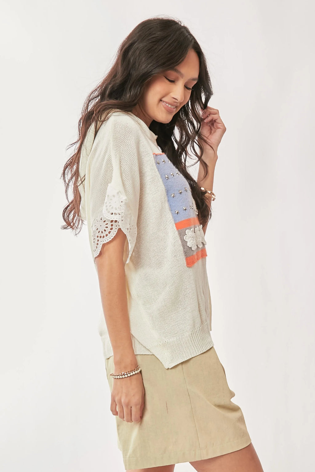 American Flag Loose Fit Lace Sleeve Hoodie Top