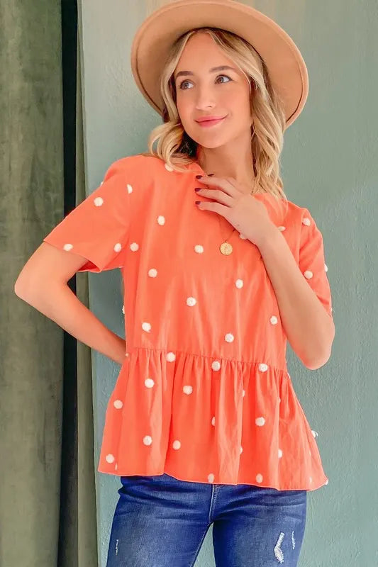 And The Why Pom Pom Polka Dots Short Sleeve Top