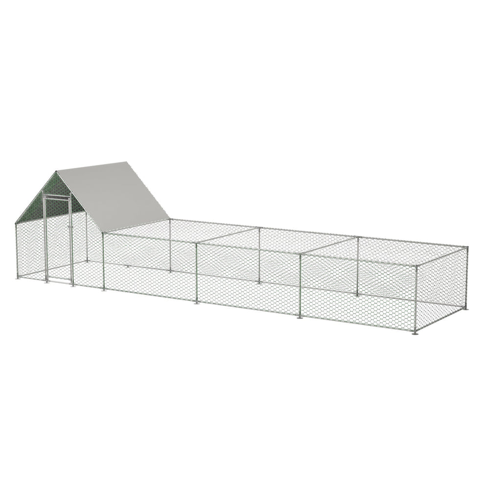 26'Lx6.7'Wx6.6' ft Large Metal Chicken Coop, Walk-in Chicken Run, Galvanized Wire Poultry Chicken Hen Pen Cage, Rabbits Duck Cages with Waterproof and Anti-Ultraviolet Cover for Outside