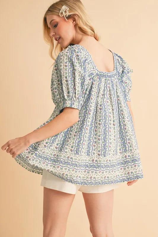 Aemi+Co Floral Short Sleeve Babydoll Top