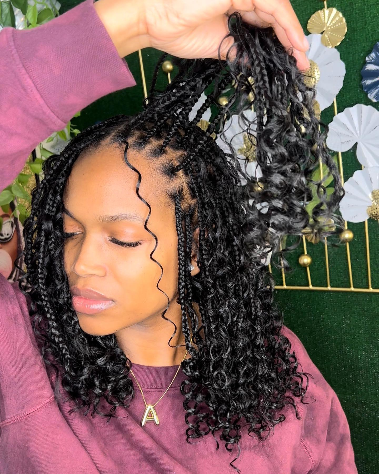 12" Short Bob Boho Braided Wig | 360 Full Lace Front | Goddess Box Braids & Curly Hair | Knotless Cornrow Wig