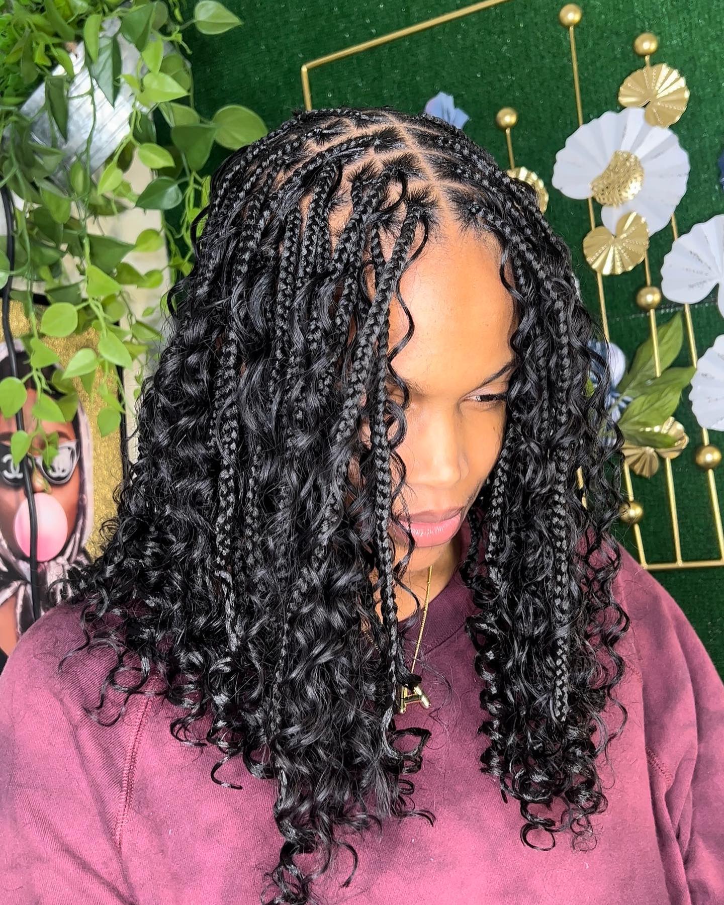 12" Short Bob Boho Braided Wig | 360 Full Lace Front | Goddess Box Braids & Curly Hair | Knotless Cornrow Wig