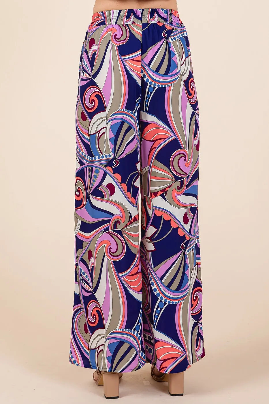 Abstract Print Elastic Waist Wide Leg Pants
