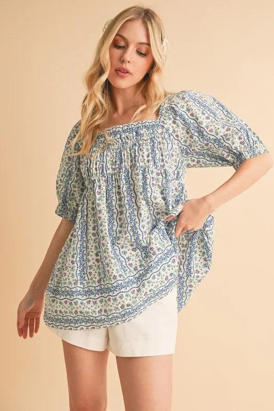 Aemi+Co Floral Short Sleeve Babydoll Top