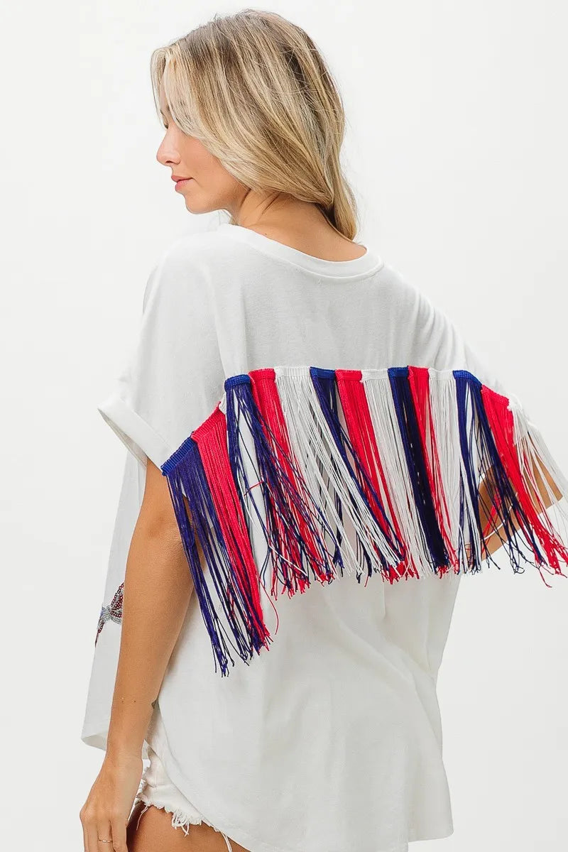 American Flag Sequin Ribbon T-Shirt