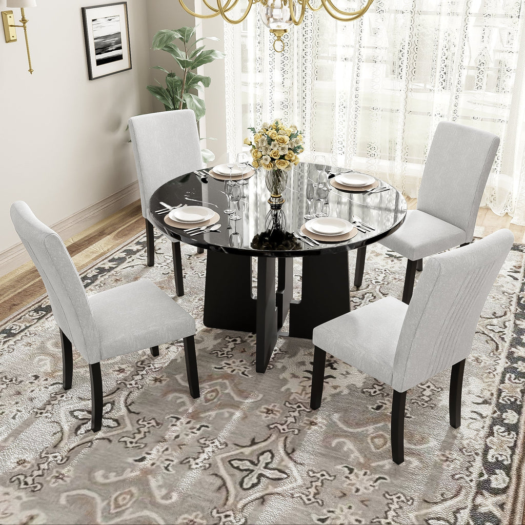 5-Piece Round Dining Table set, 43-Inch Modern Dining Table and 4 Upholstered Chairs for Dining Room, Kitchen Room, Living Room, Easy Assembly