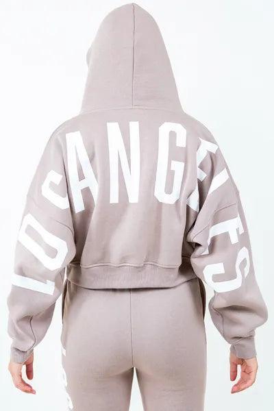 American Bazi Letter Graphic Long Sleeve Drawstring Cropped Hoodie