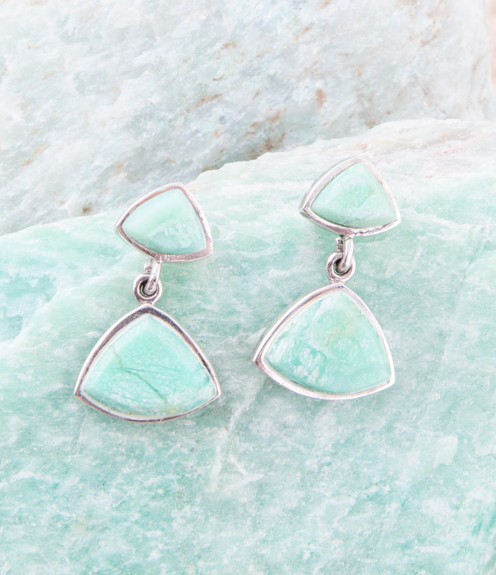 Abstract Green Chrysoprase Sterling Silver Drop Earrings