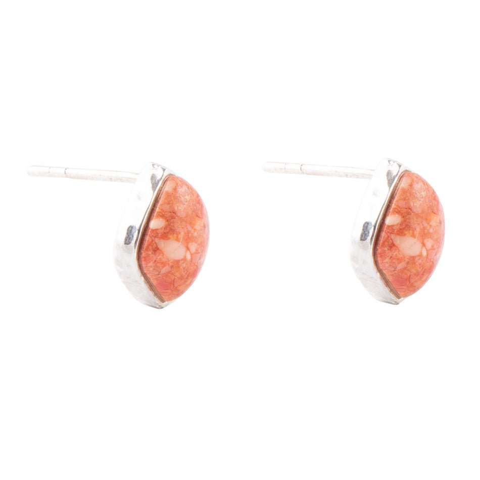 Abstract Orange Sponge Coral and Sterling Silver Stud Earrings