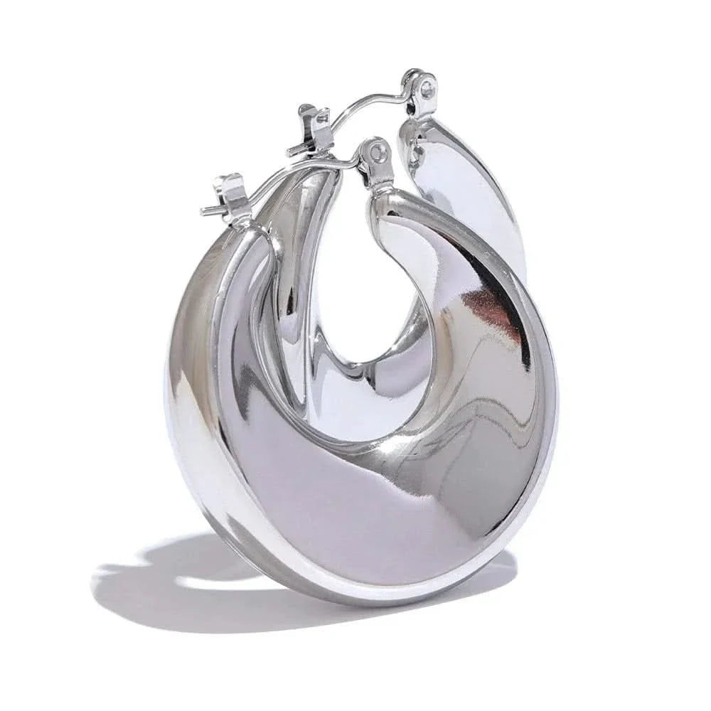 Abstract Silver Hoop Earrings