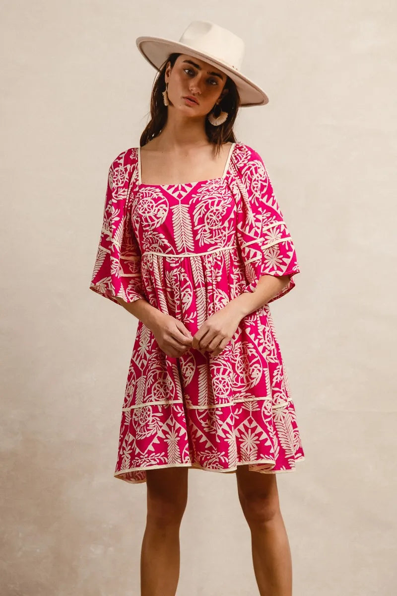 Aztec Woven Printed Contrast Binding Dress