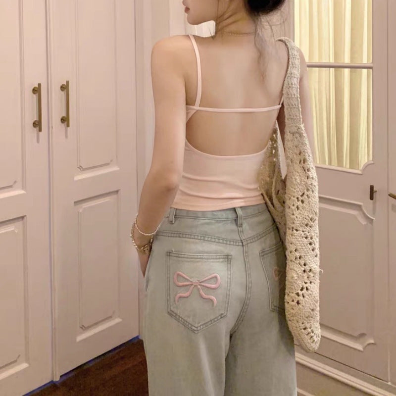 Ballet Embroidery Light Blue Wide-leg Jeans