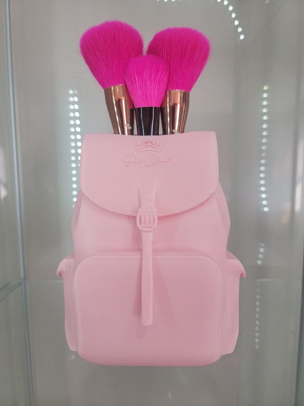 Adorable Pink Backpack Makeup Brush Holder - Stylish Organizer for Glam Lovers