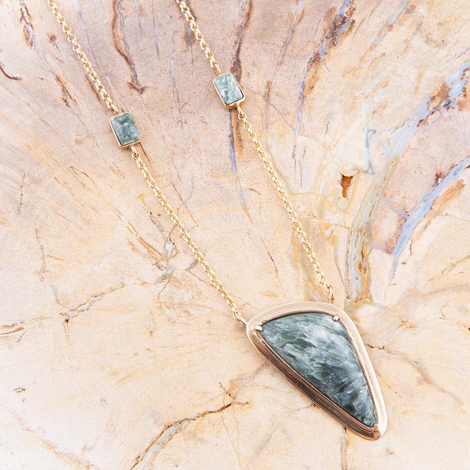 Alpine Green Seraphinite and Golden Necklace