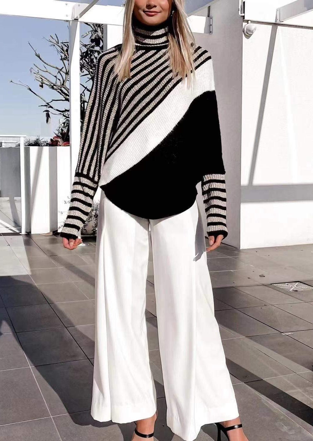 Asymmetrical Hem Bishop Sleeve Sweater