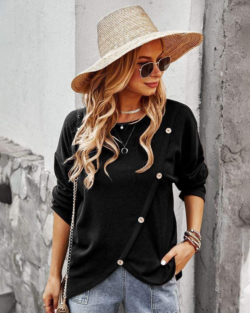 Asymmetrical Hem Button Sweater