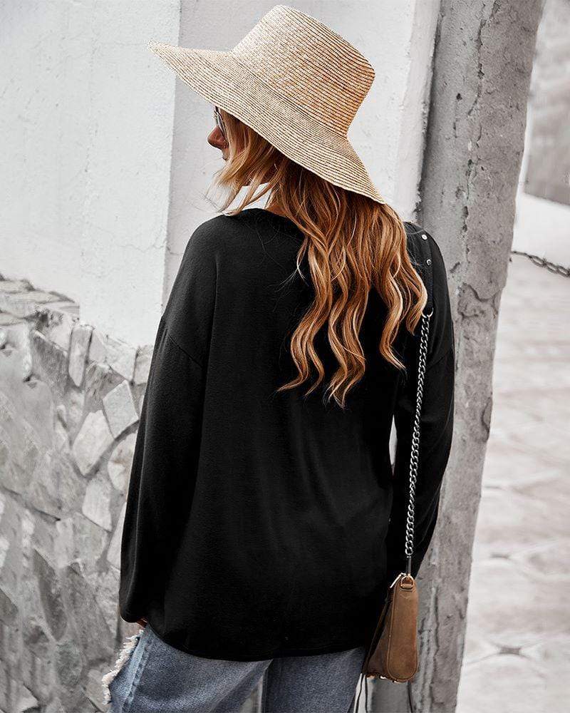 Asymmetrical Hem Button Sweater