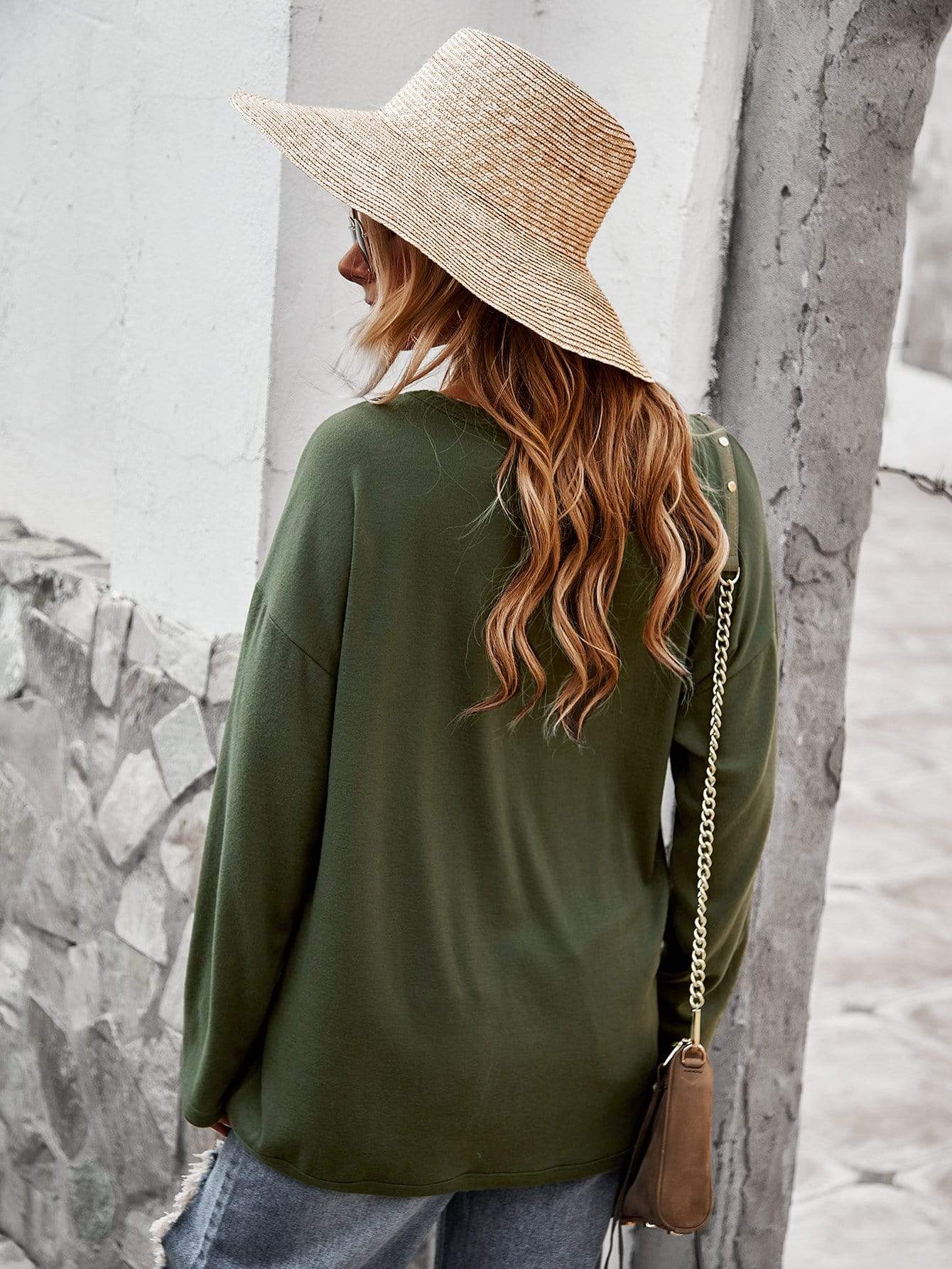 Asymmetrical Hem Button Sweater