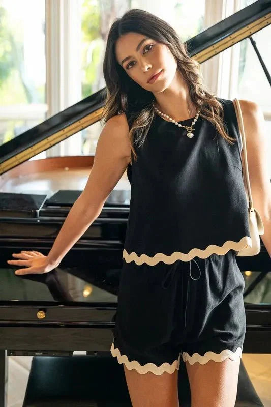 Annie Wear Ric Rac Trim Detailed Top & Shorts Set by Trendsi