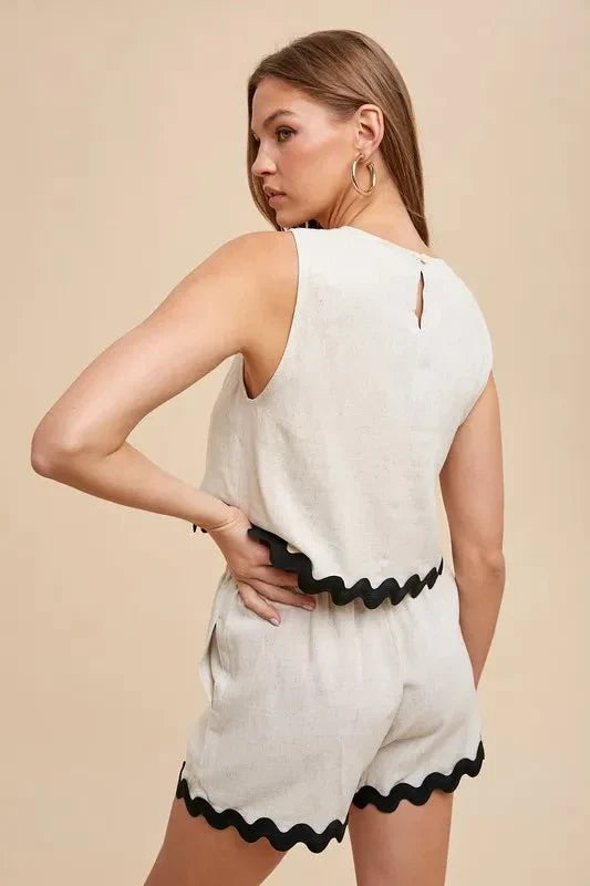 Annie Wear Ric Rac Trim Detailed Top & Shorts Set by Trendsi